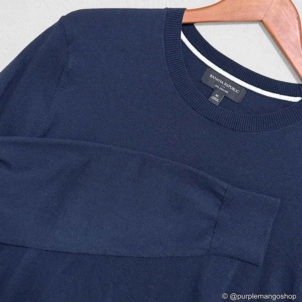 BANANA REPUBLIC Eco Crewneck Navy Blue Sweater | Cotton Blend‎ | Men's MEDIUM